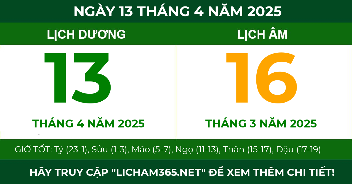 lịch âm ngày 13 tháng 4 năm 2025