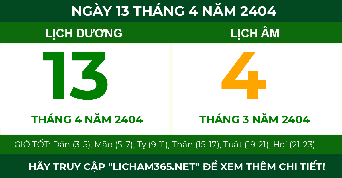 lịch âm ngày 13 tháng 4 năm 2404