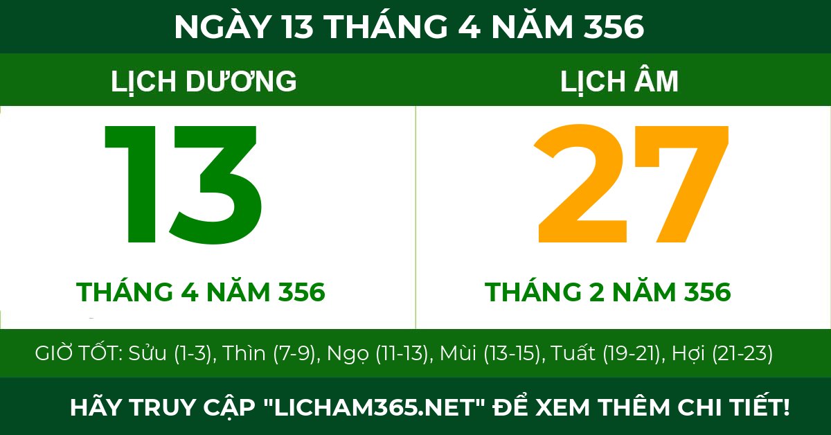 lịch âm ngày 13 tháng 4 năm 356