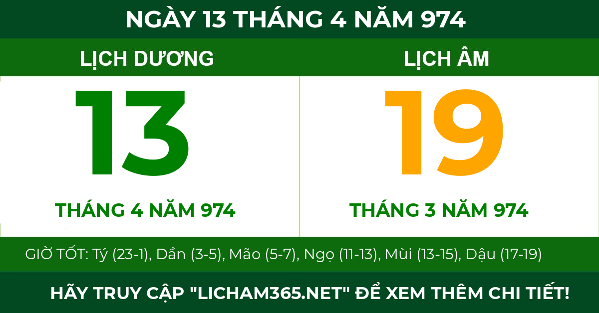lịch âm ngày 13 tháng 4 năm 974