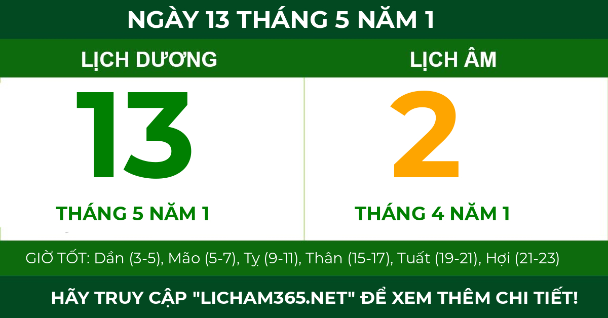 lịch âm ngày 13 tháng 5 năm 1