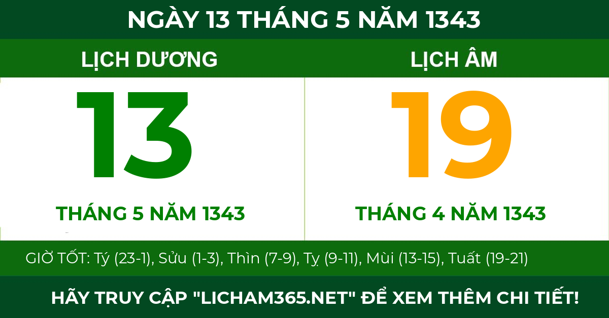 lịch âm ngày 13 tháng 5 năm 1343