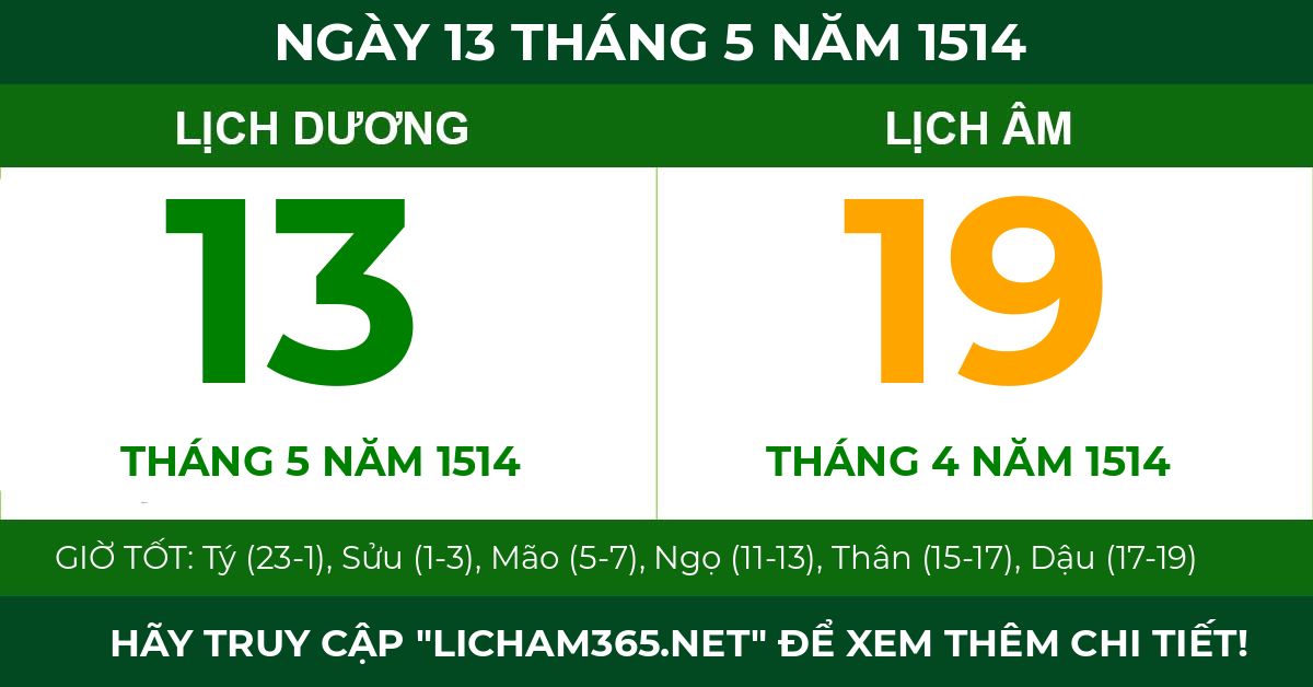 lịch âm ngày 13 tháng 5 năm 1514