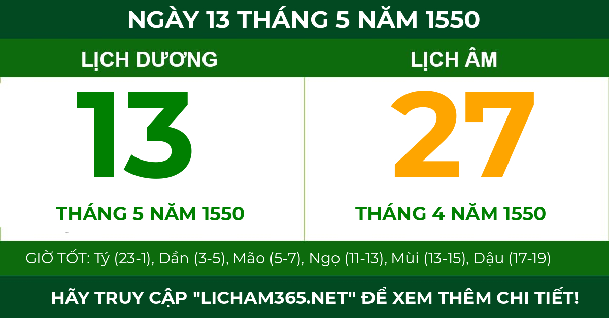 lịch âm ngày 13 tháng 5 năm 1550