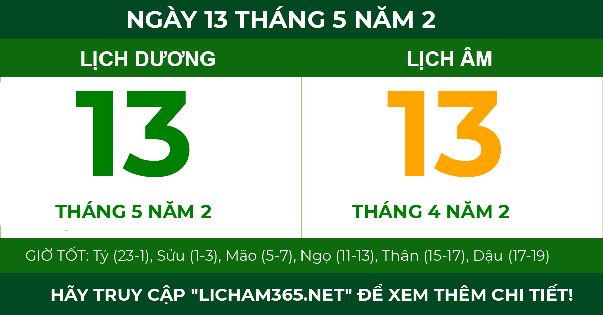 lịch âm ngày 13 tháng 5 năm 2