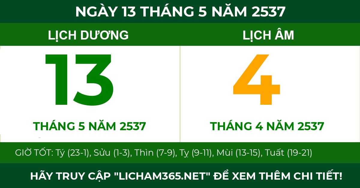 lịch âm ngày 13 tháng 5 năm 2537