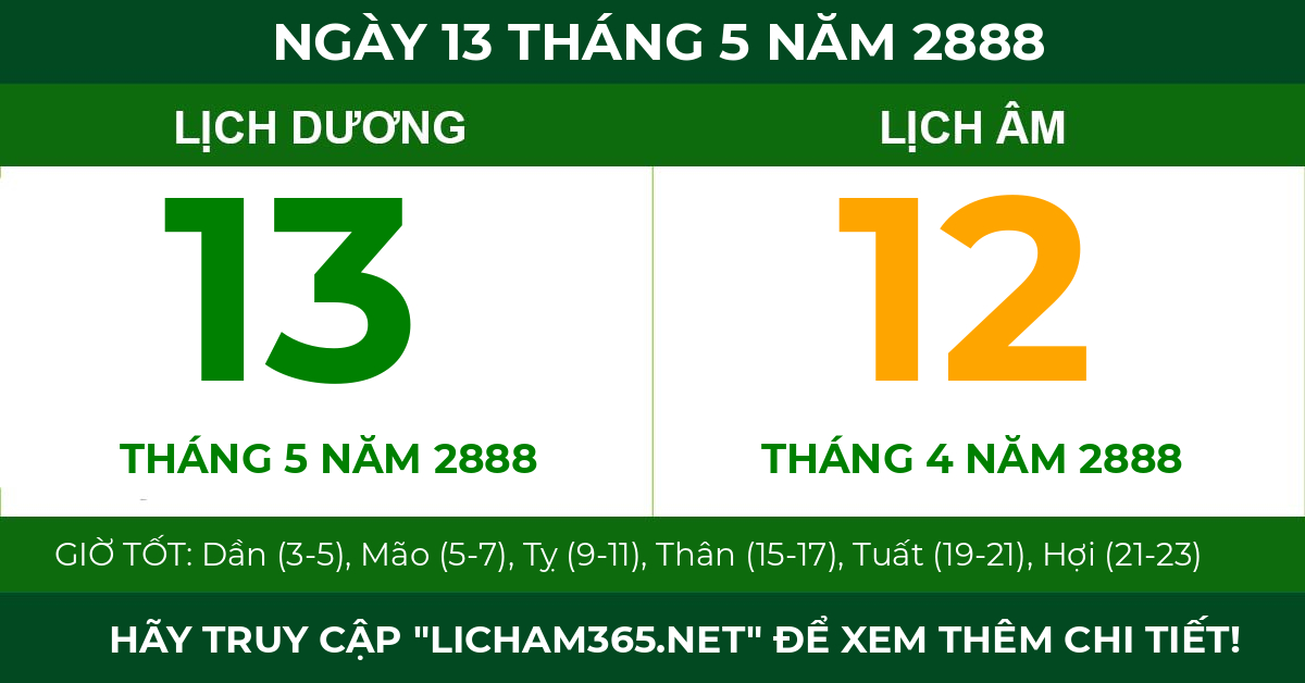 lịch âm ngày 13 tháng 5 năm 2888