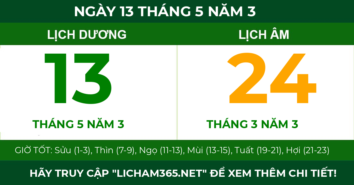 lịch âm ngày 13 tháng 5 năm 3