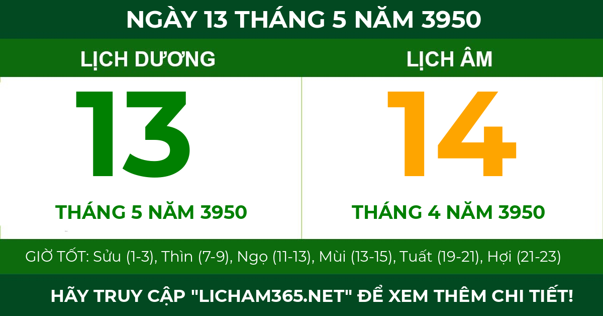 lịch âm ngày 13 tháng 5 năm 3950