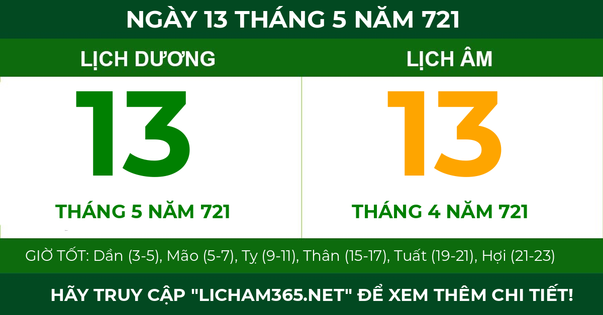 lịch âm ngày 13 tháng 5 năm 721