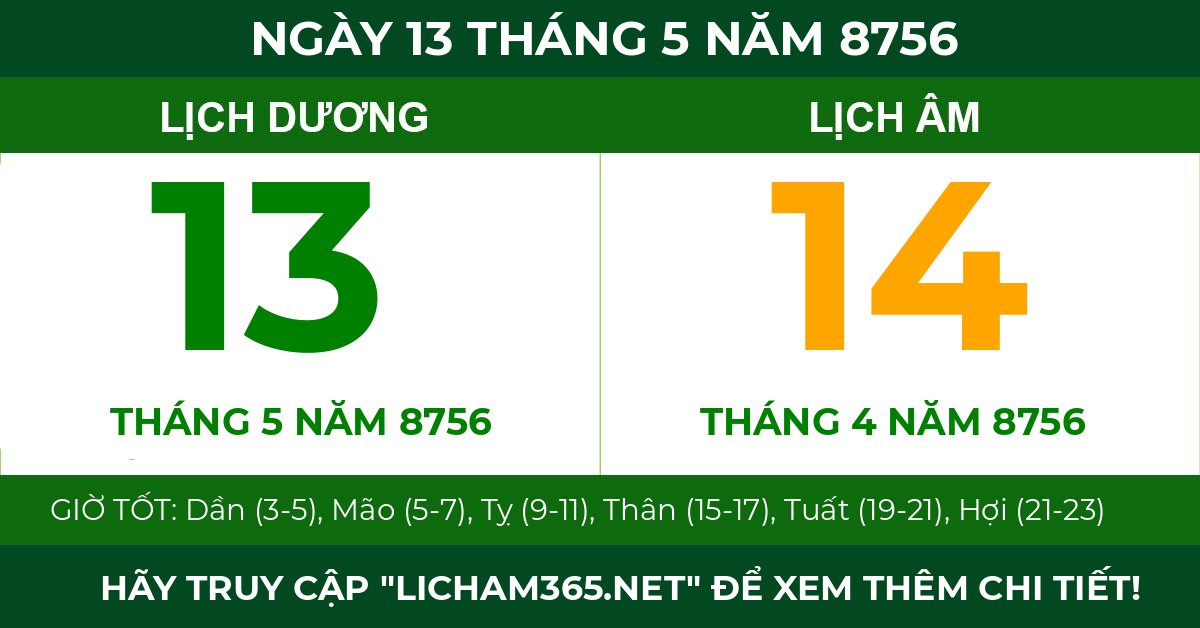 lịch âm ngày 13 tháng 5 năm 8756