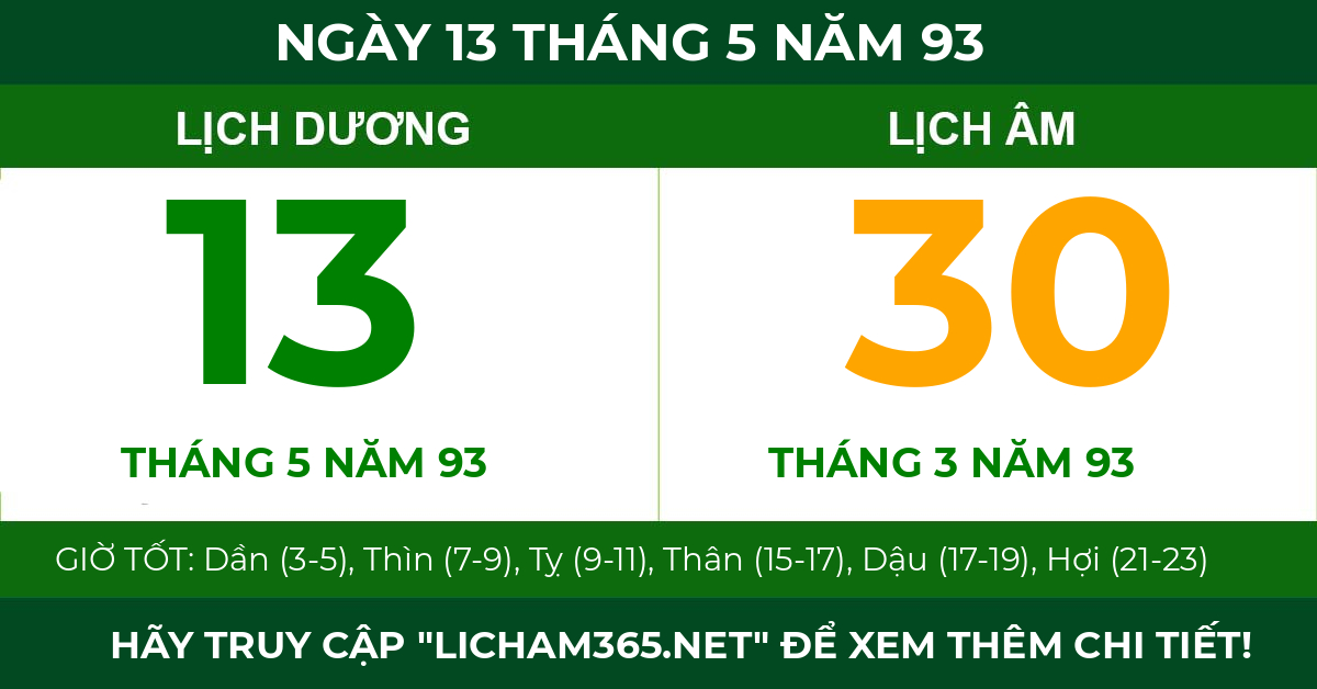 lịch âm ngày 13 tháng 5 năm 93