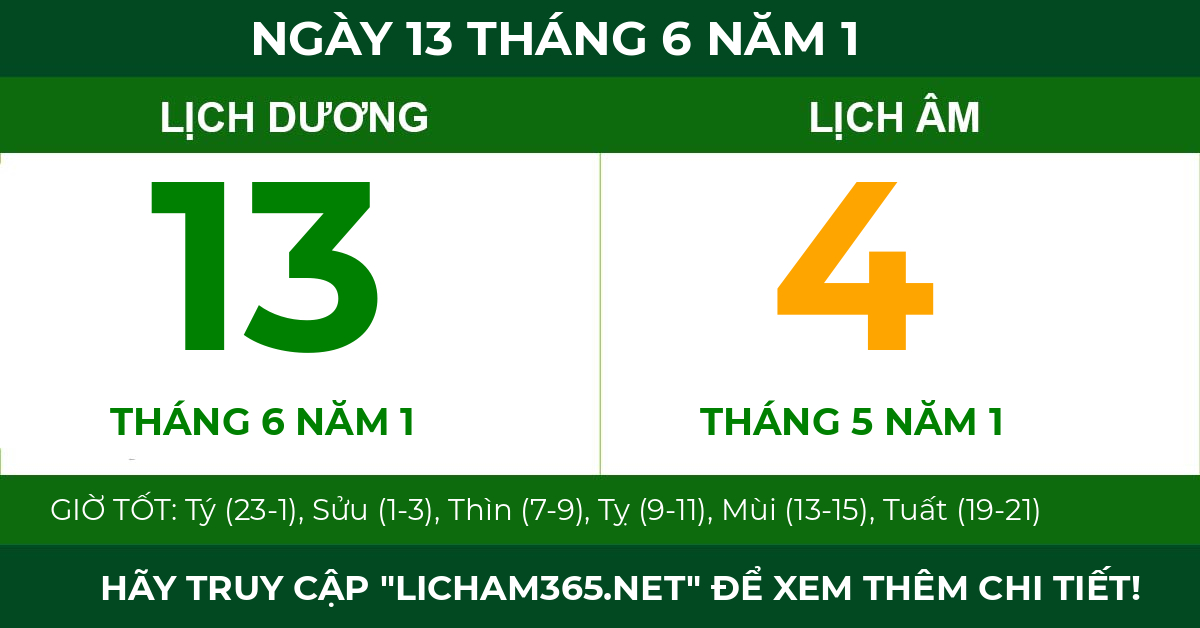lịch âm ngày 13 tháng 6 năm 1