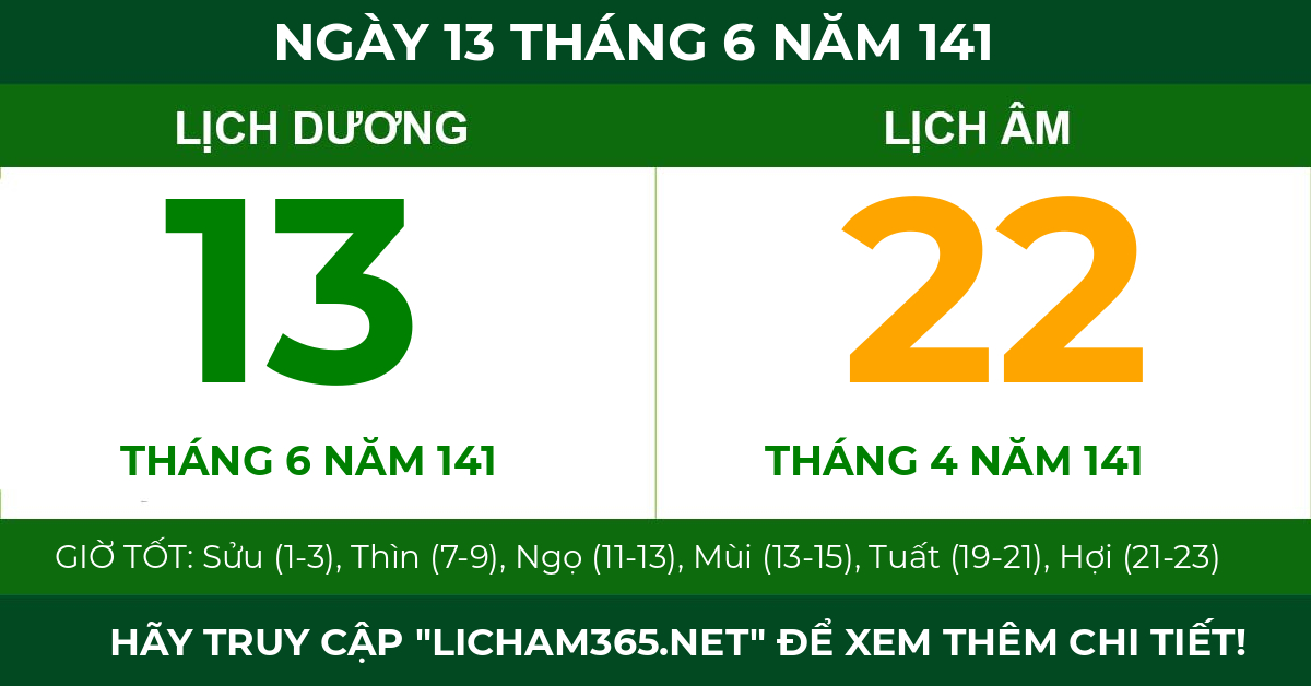 lịch âm ngày 13 tháng 6 năm 141