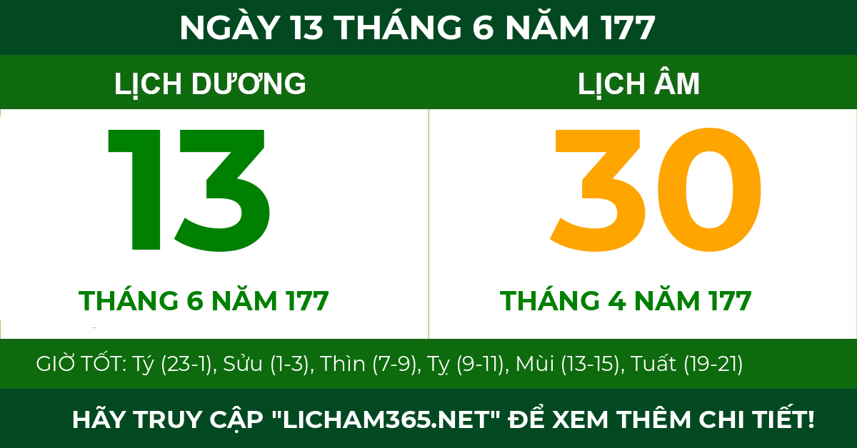 lịch âm ngày 13 tháng 6 năm 177