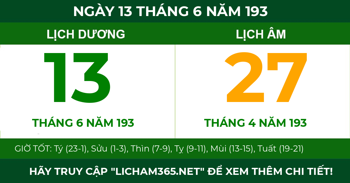 lịch âm ngày 13 tháng 6 năm 193