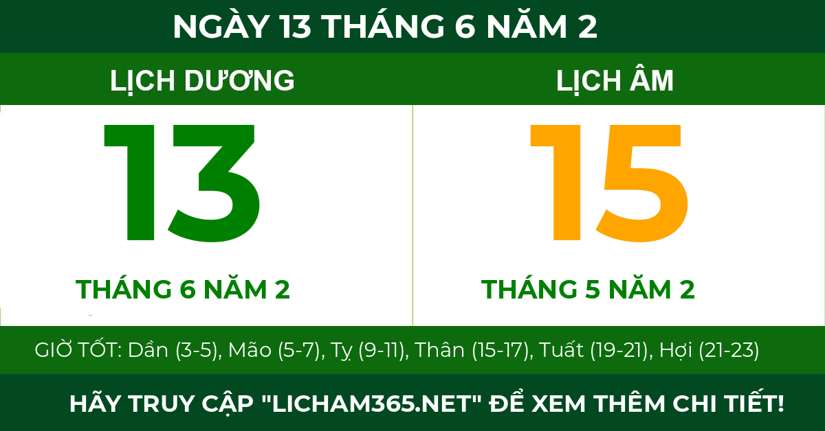 lịch âm ngày 13 tháng 6 năm 2