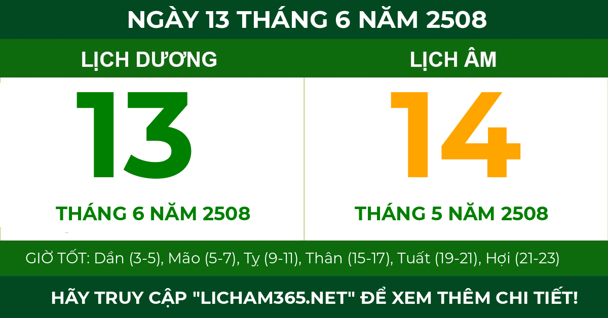 lịch âm ngày 13 tháng 6 năm 2508