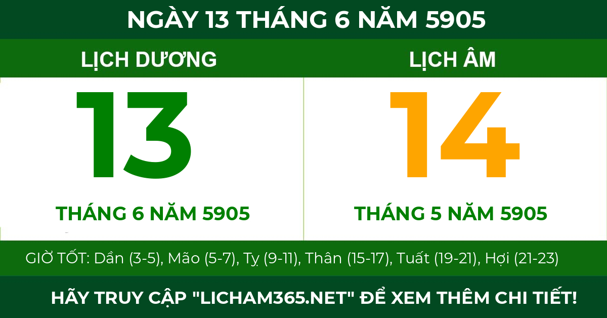 lịch âm ngày 13 tháng 6 năm 5905