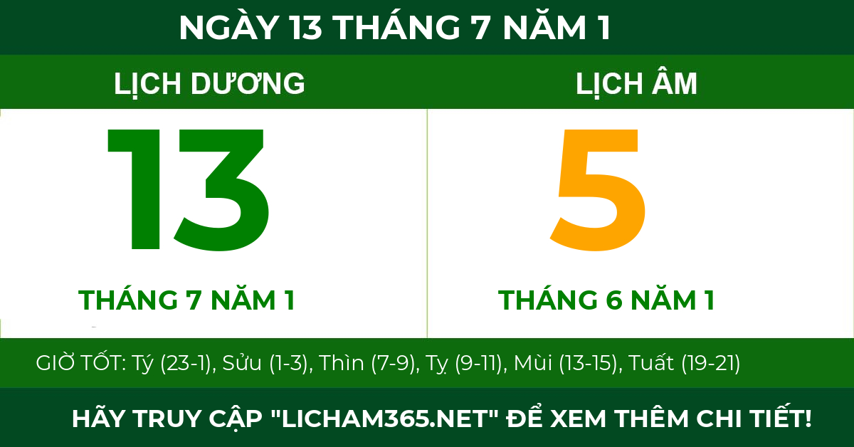 lịch âm ngày 13 tháng 7 năm 1