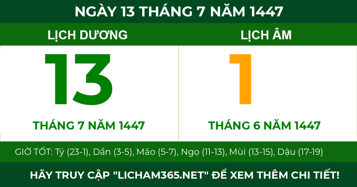 lịch âm ngày 13 tháng 7 năm 1447