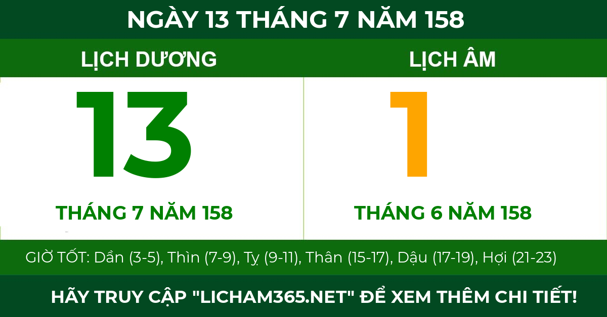 lịch âm ngày 13 tháng 7 năm 158