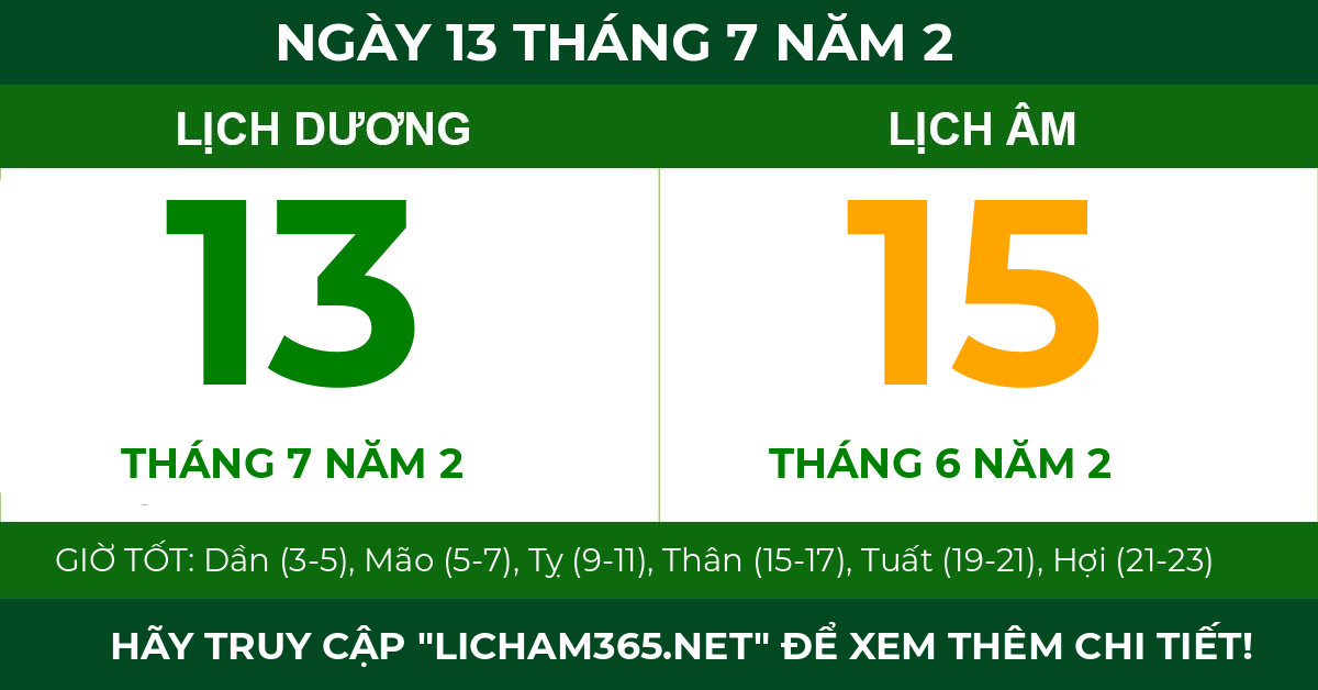 lịch âm ngày 13 tháng 7 năm 2