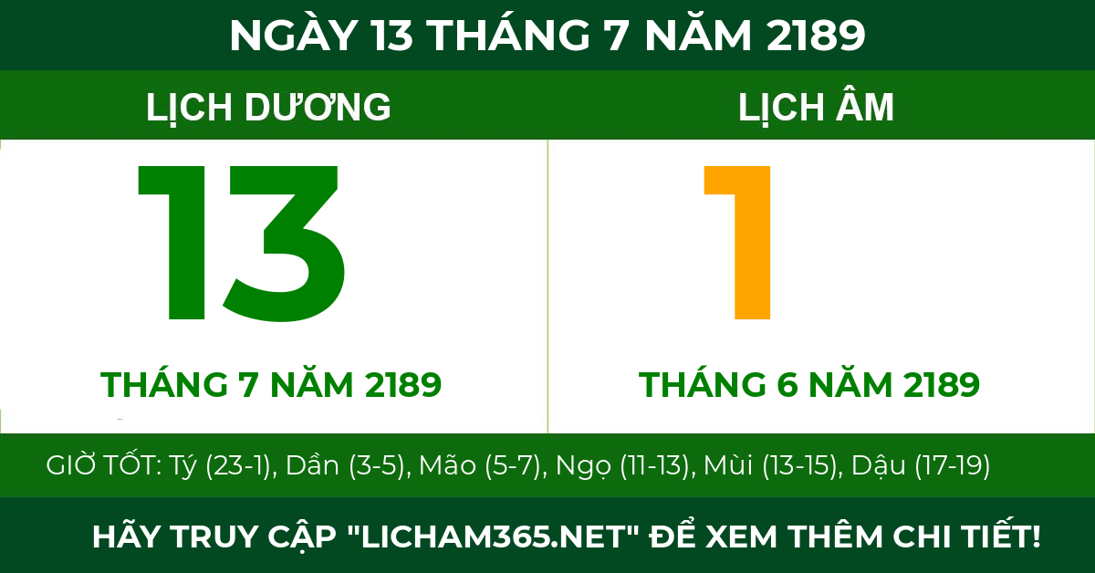 lịch âm ngày 13 tháng 7 năm 2189