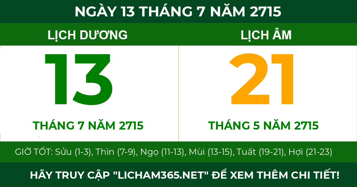 lịch âm ngày 13 tháng 7 năm 2715