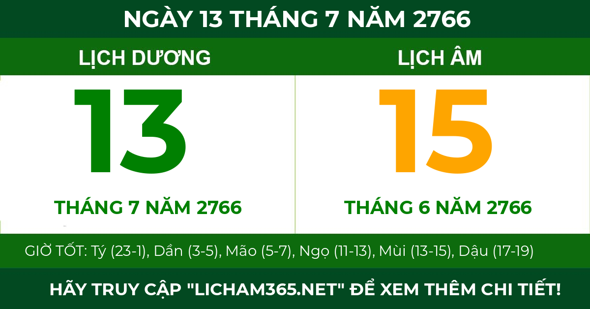 lịch âm ngày 13 tháng 7 năm 2766