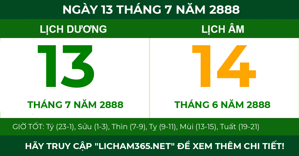 lịch âm ngày 13 tháng 7 năm 2888