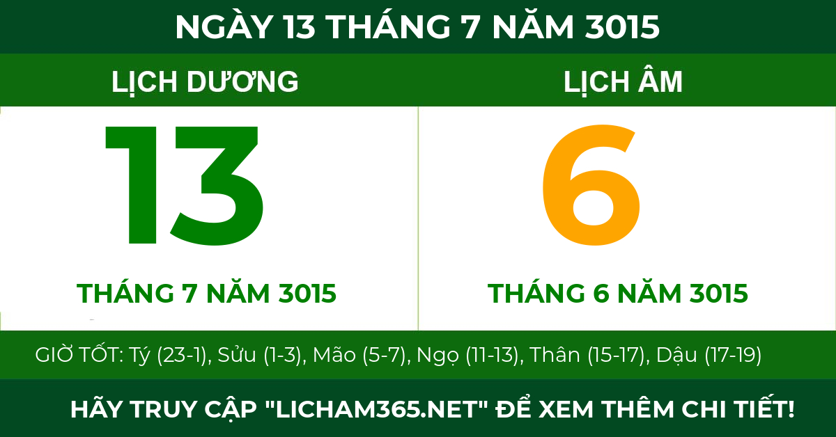 lịch âm ngày 13 tháng 7 năm 3015