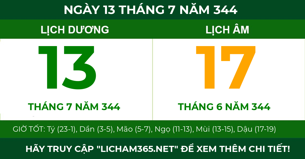 lịch âm ngày 13 tháng 7 năm 344