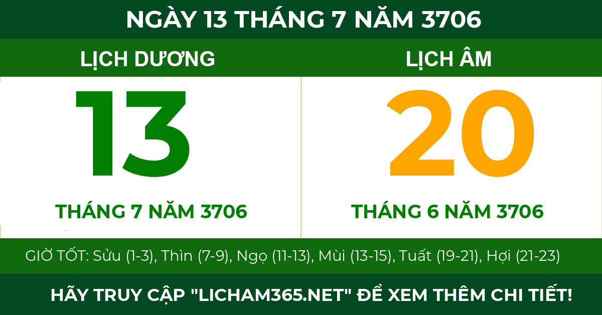lịch âm ngày 13 tháng 7 năm 3706