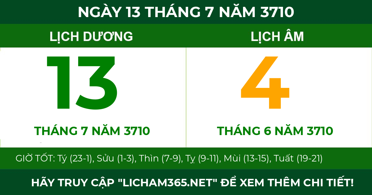 lịch âm ngày 13 tháng 7 năm 3710