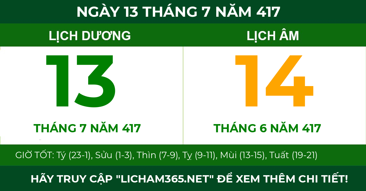 lịch âm ngày 13 tháng 7 năm 417