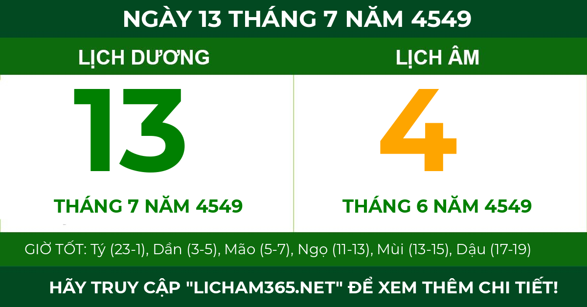 lịch âm ngày 13 tháng 7 năm 4549