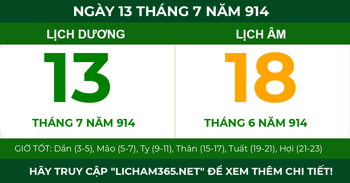 lịch âm ngày 13 tháng 7 năm 914
