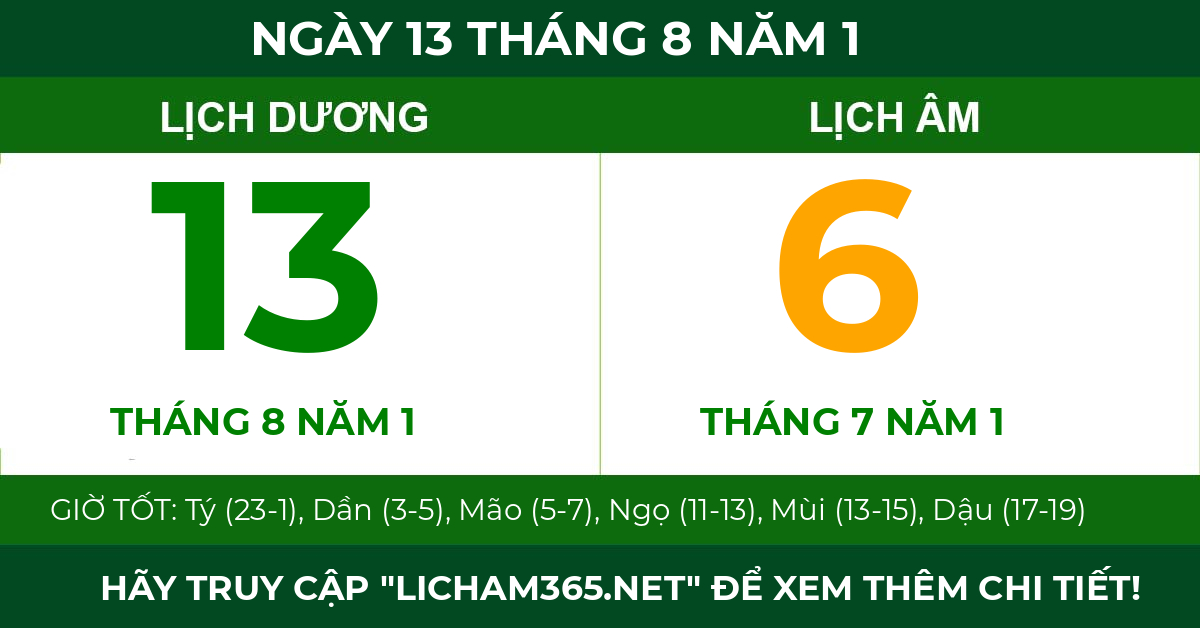 lịch âm ngày 13 tháng 8 năm 1