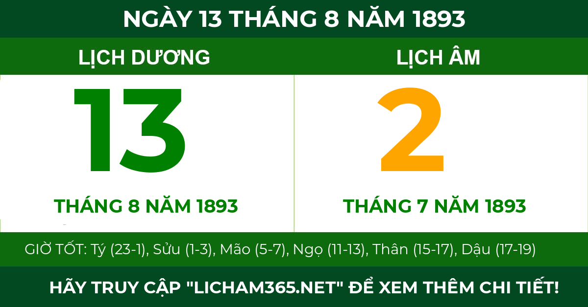 lịch âm ngày 13 tháng 8 năm 1893