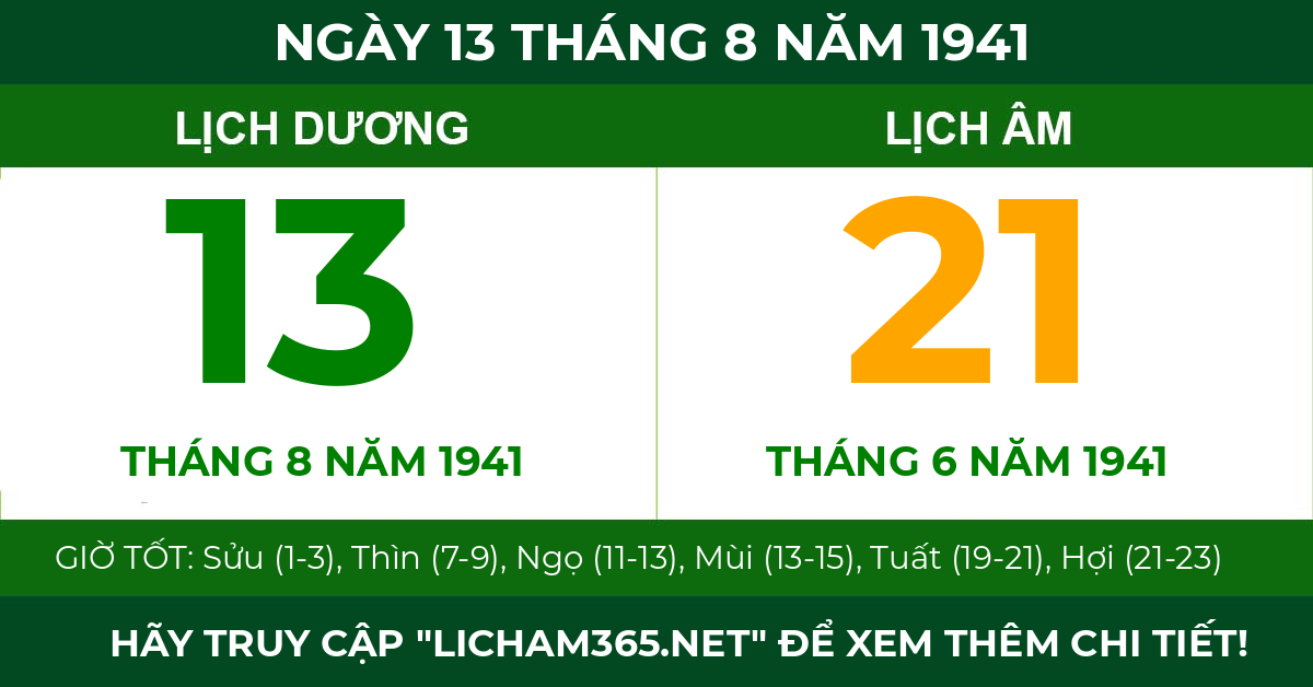 lịch âm ngày 13 tháng 8 năm 1941
