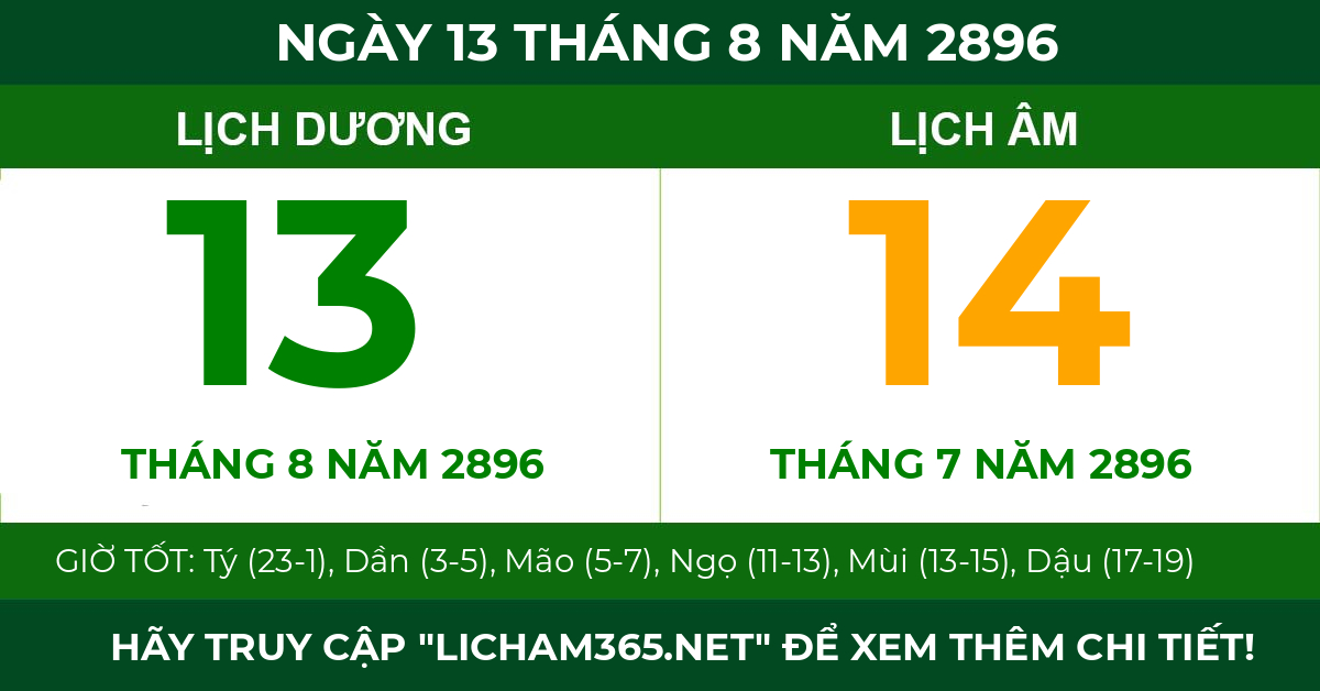 lịch âm ngày 13 tháng 8 năm 2896