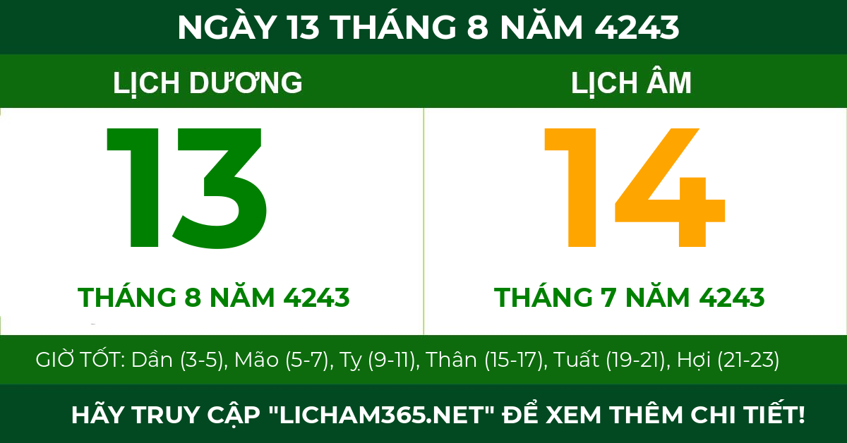 lịch âm ngày 13 tháng 8 năm 4243