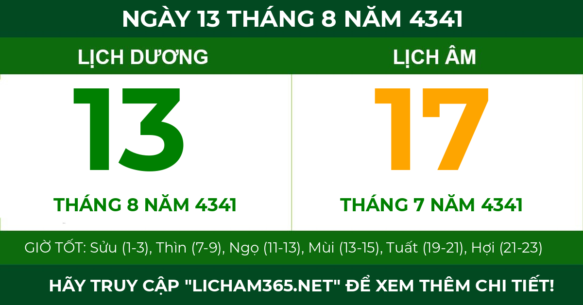 lịch âm ngày 13 tháng 8 năm 4341