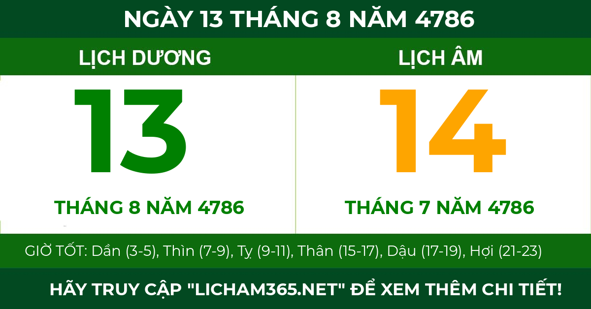 lịch âm ngày 13 tháng 8 năm 4786