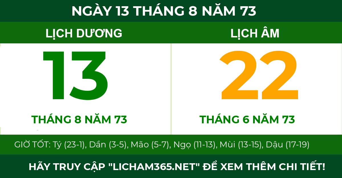 lịch âm ngày 13 tháng 8 năm 73