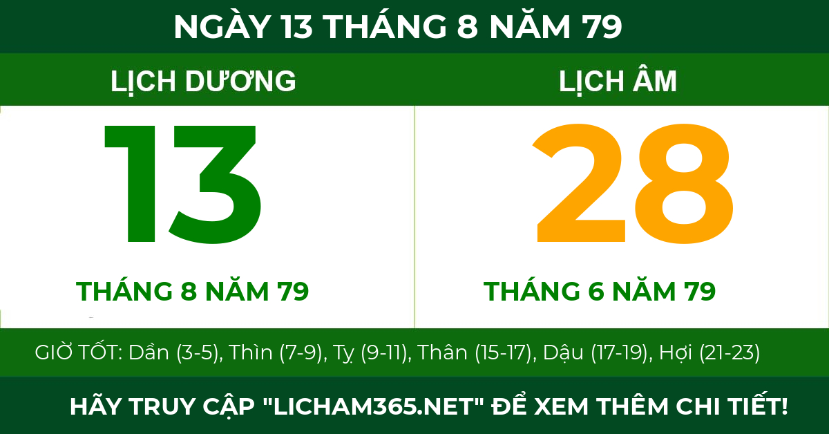 lịch âm ngày 13 tháng 8 năm 79