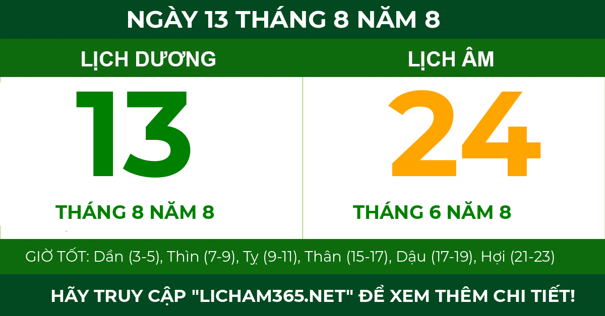 lịch âm ngày 13 tháng 8 năm 8