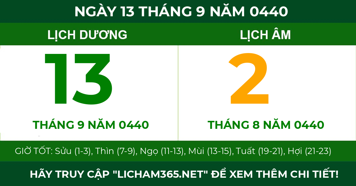 lịch âm ngày 13 tháng 9 năm 0440