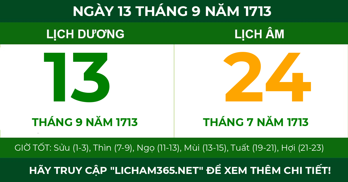 lịch âm ngày 13 tháng 9 năm 1713